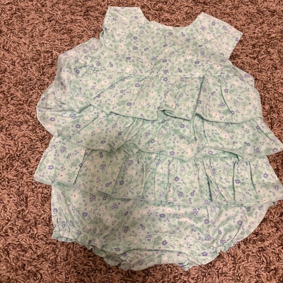 Janie and Jack Light Green and Purple Dress 18-24 Months Tiered Snaps Ruffled - Picture 1 of 3